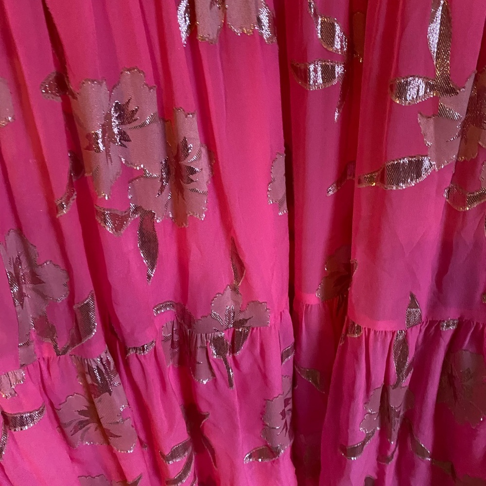 LILLY PULITZER Beccalyn Silk Blend Halter Tiered Metallic Pink Maxi Dress XXS - Picture 8 of 15